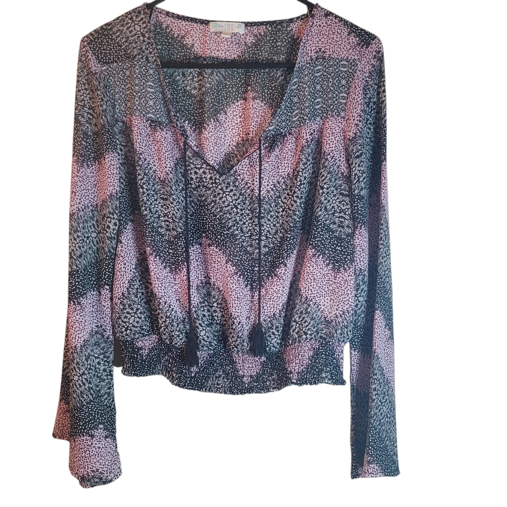 Sheer Pink and Black Chevron Pattern Blouse SIZE (L)